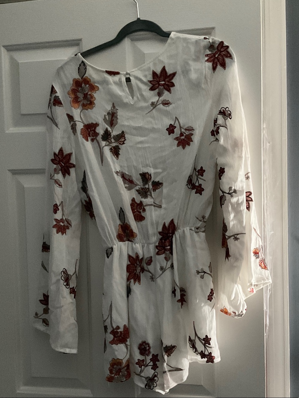 White Floral Wrap Romper with Rust Accents - Picture 2 of 3